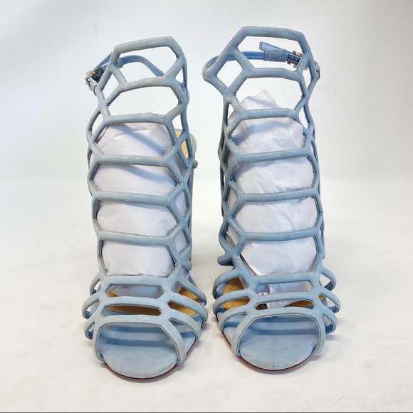 Schutz Jaden Baby Blue Cage Sandal Block Heels Size 6 - Picture 3 of 8